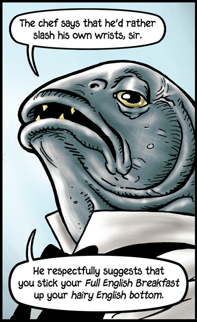 A cod as the perfect examply of a snooty French waiter