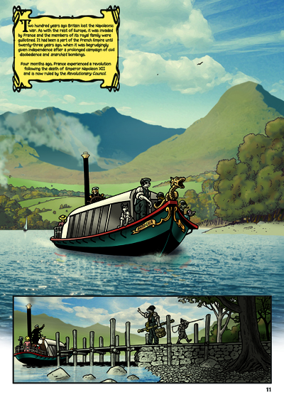 This scene is set at Coniston Water in the English Lake District. In the background is the mountain Coniston Old Man. 