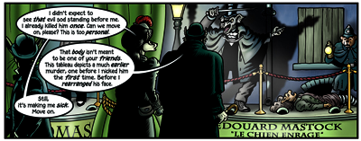 Mastock, the “mad dog“ serial killer from Grandville Mon Amour, as he looked before the events in that book, before, as LeBrock puts it, “I rearranged his face”. He’s portrayed here as a Jack the Ripper-type character.