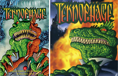 After publication of the book, a couple of readers mentioned his similarity to Teknophage, a character I drew 20 years earleir for Tekno Comics. In the story, Henry Phage was a millennia-old lizard who had become the ultimate capitalist, and who was the origin of human notions of the Devil. He lived on the barren planet Kalighoul in a gigantic moving city, not unlike Michael Moorcock’s The Land Leviathan.