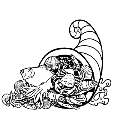 I designed the seafood cornucopia logo and the leaping salmon.