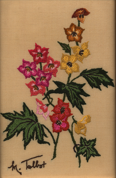 All the examples of Bunty’s embroidery on this and the next 2 pages were sewn sometime around the 1950s by my late mother, May Talbot.
