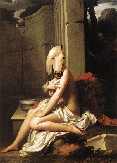 I can’t remember which classical nude painting I anthromophosised (if that’s a word!) to decorate Pegasus’s apartment.