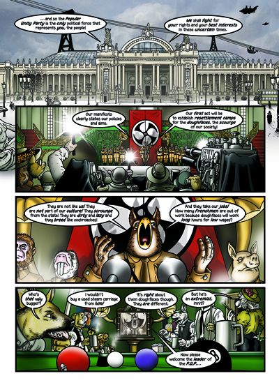 This fascist speech is even more relevant today than when I wrote it, six years ago, given the on-going rise of the extreme right all over the world. Just this week we’ve seen the election of a Hitler-wannabe maniac as president of Brazil. It’s frightening, not just with Trump and Brexit, but countries in Europe are turning far right, one-by-one, backed by big business. It’s like a return to the 1930s, with small-minded, mean-spirited racist ideology growing like a cancer.